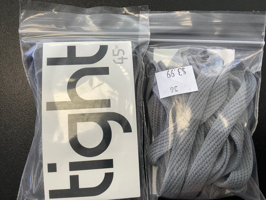 Tight 45” long dark gray flat shoelaces