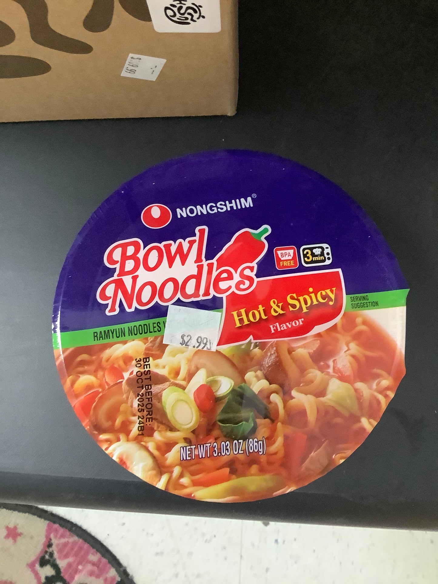 Nongshin bowl noodle soup 3oz hot & spicy