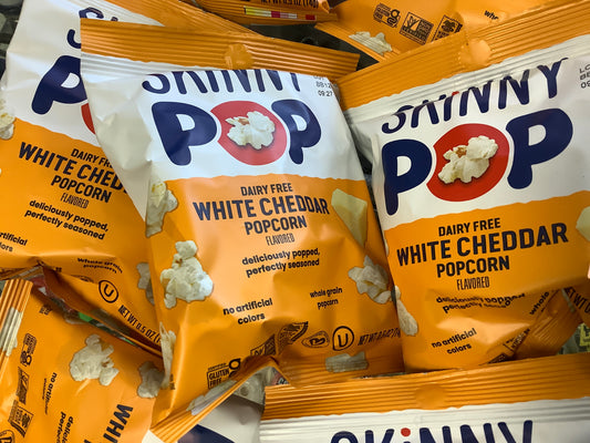 Skinny Pop popcorn white cheddar .5oz dairy free