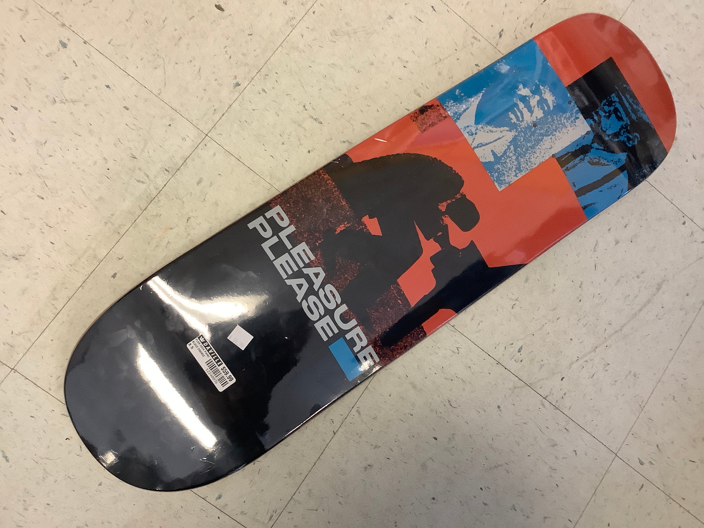 Pleasure Please piano black orange skateboard deck 8.5