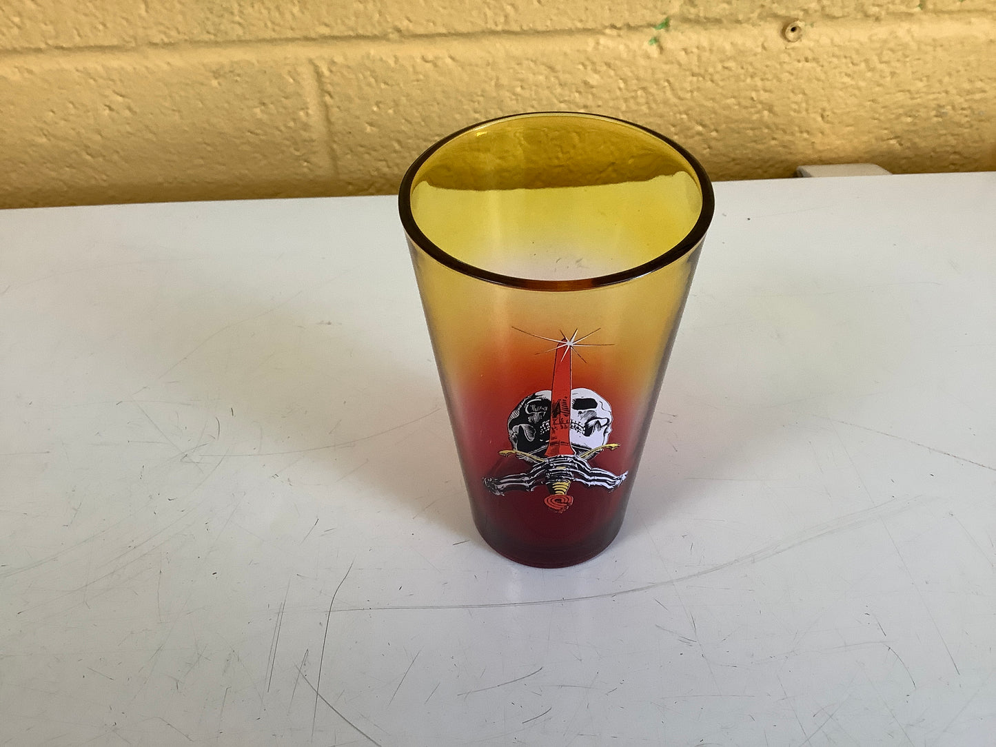 Powell Peralta pint glass skull and sword fade
