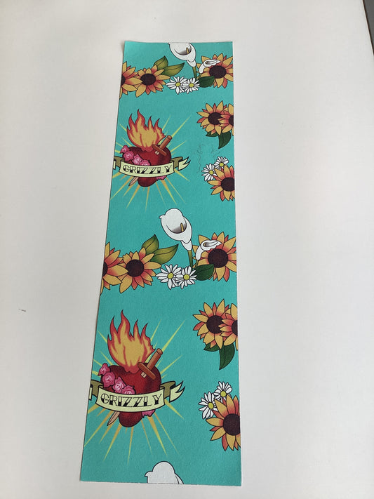 Grizzly Blue Floral Heart Bear Cutout Griptape