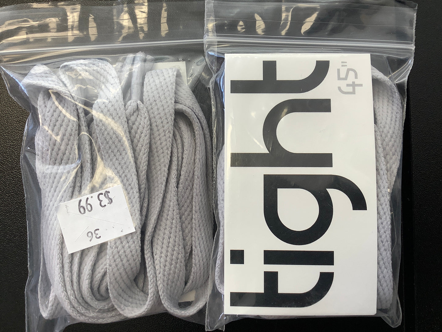 Tight 45” light gray flat shoelaces