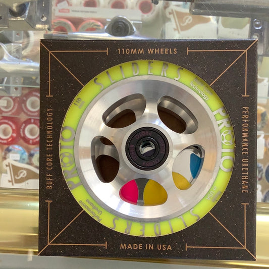 Proto StarBright Sliders Wheels 110mm Neon Yellow on Raw