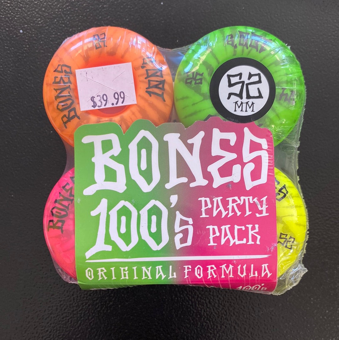 Bones Wheels 100’s Party Pack 52mm 100a