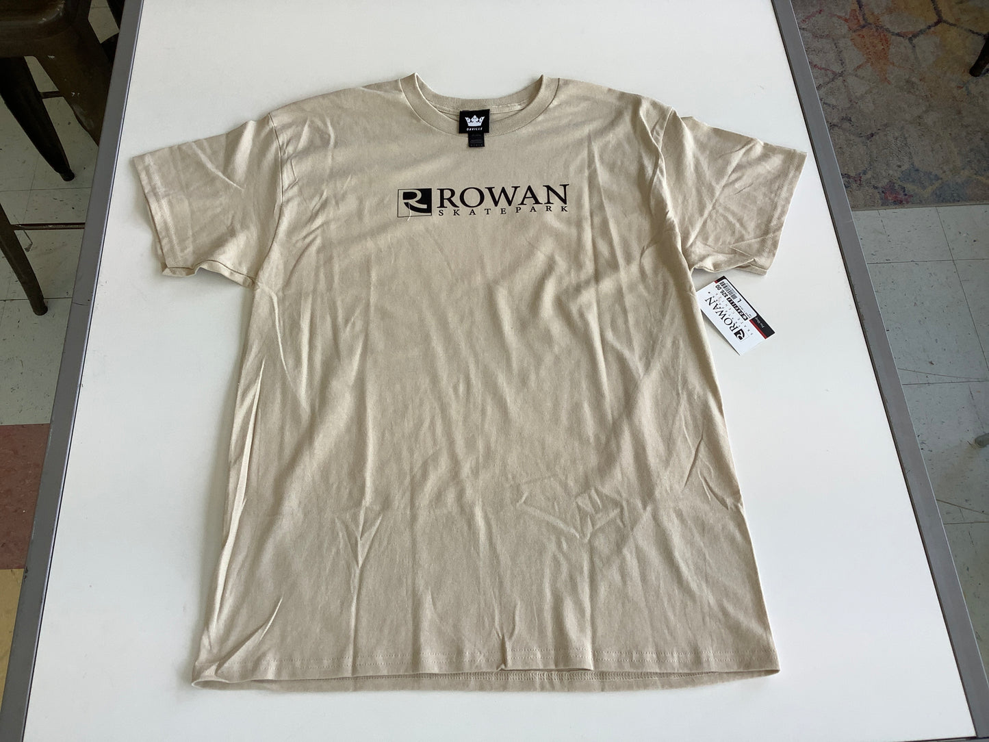 Rowan Skatepark logo t shirt tan