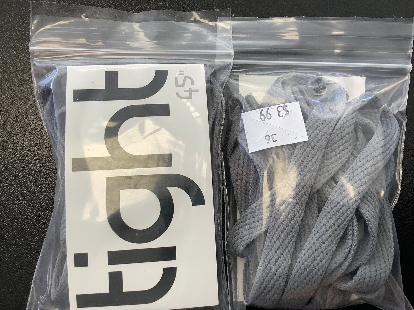 Tight 45” long dark gray flat shoelaces