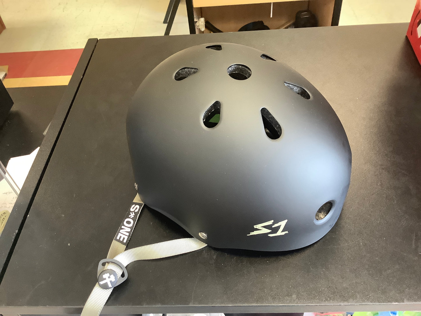 S one helmet matte black  tan straps XL