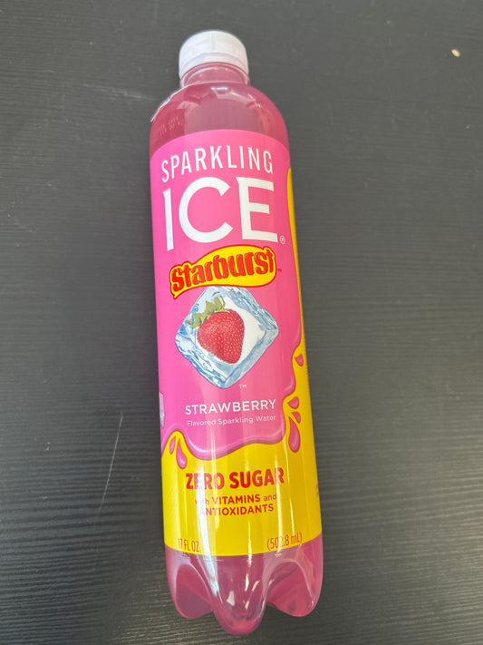 Sparkling ICE Starburst Strawberry Flavored Sparkling Water.  17oz Zero Sugar with vitamins and Antioxidants