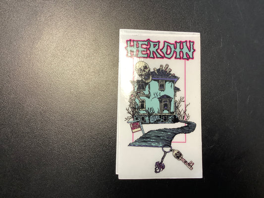 Heroin skateboards haunted house sticker