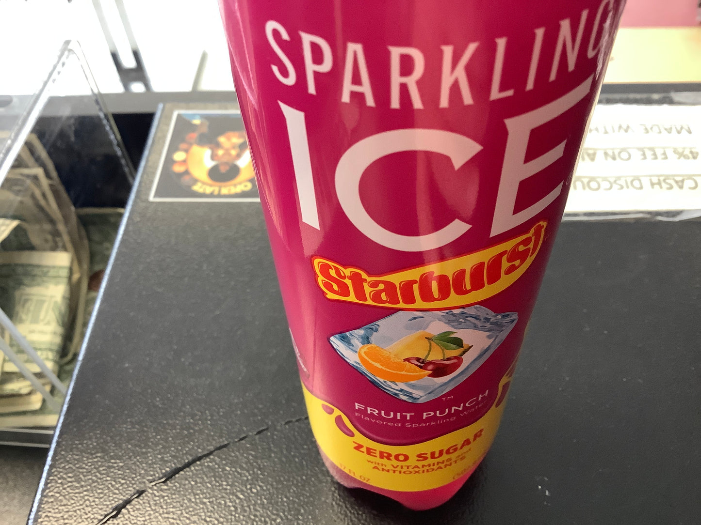 Sparkling ICE Starburst Fruit Punch Flavored Sparkling Water.  17oz Zero Sugar with vitamins and Antioxidants