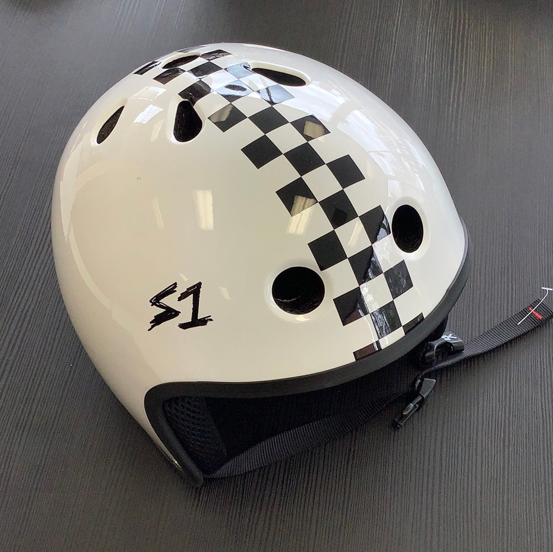 S One helmet full cut white w checker