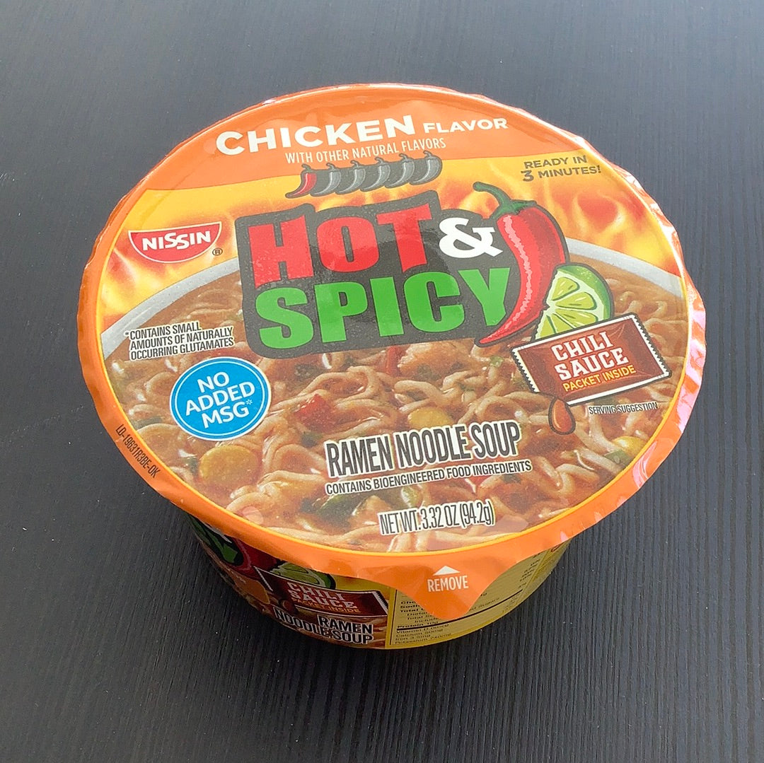 Nissin hot & spicy ramen noodle soup chicken